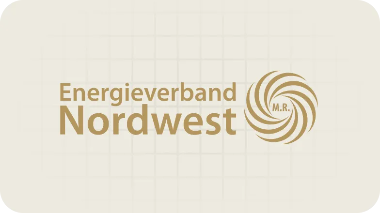 Energieverband Nordwest Schriftzug mit stilisiertem Wirbel-Logo M.R. rechts daneben.
