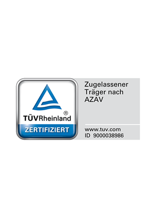TÜV Rheinland Zertifiziert: Zugelassener Träger nach AZAV mit ID 9000038986.